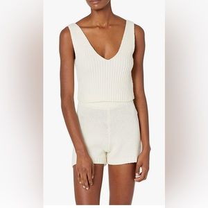 The Drop Sylvie Double V-Neck Textured Rib Cropped Sweater Tank - Small - NWT